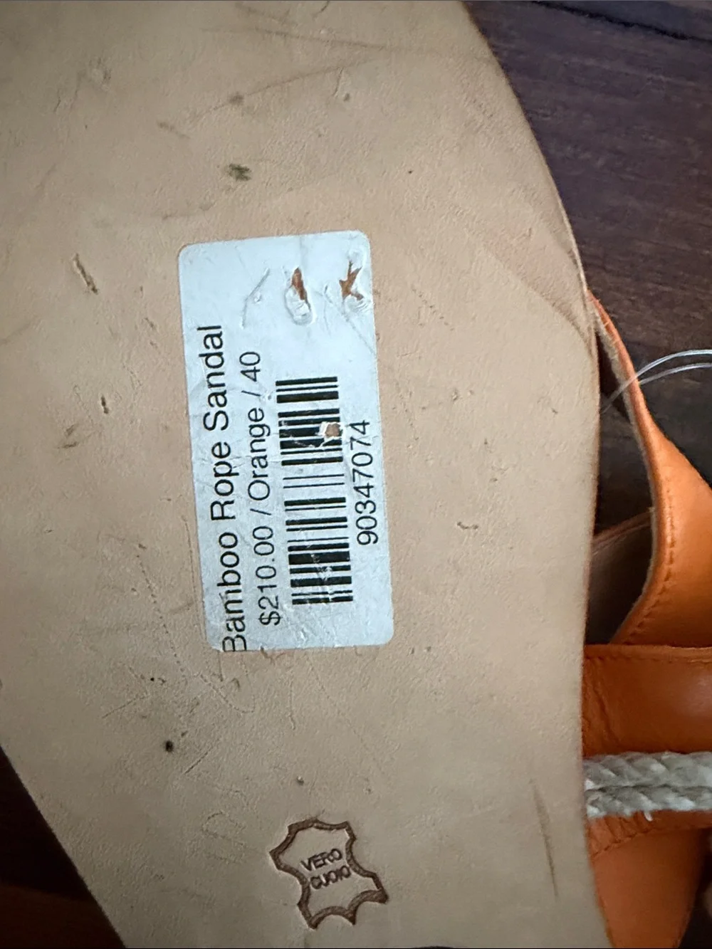 Isabella Fiore Orange Leather Rope-Accent Thong Sandals